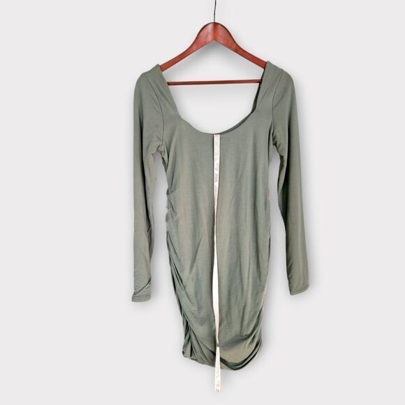 NWT Oh Polly Ruched Modal Long Sleeve Square Neck Mini Dress in Olive Green 10 - Picture 4 of 8
